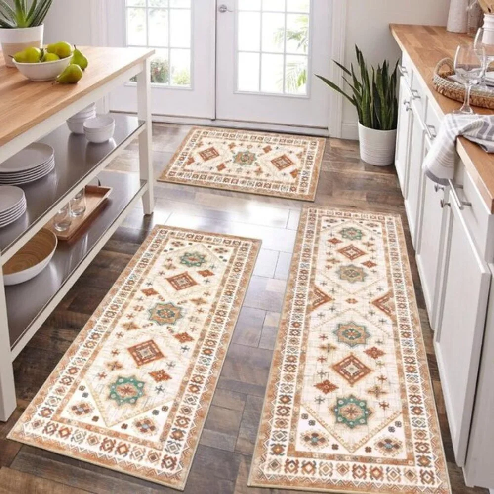 New 3 Piece Kitchen Rug Set, Non Slip Washable Mats with Runner for Floor